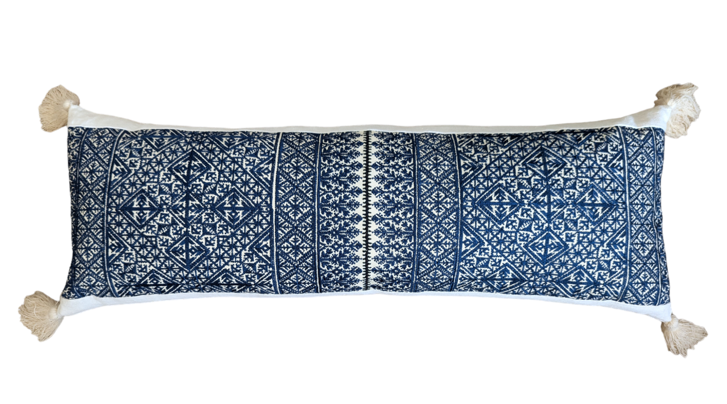 Long Blue Fez Cushions with Tassels