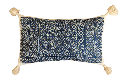 Small Blue Fez Cushion with Tassels